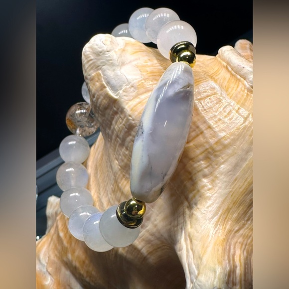 MOONSTONE + DENDRITIC AGATE + PHANTOM NATURAL BRACELET SIZE 7” - Picture 2 of 15
